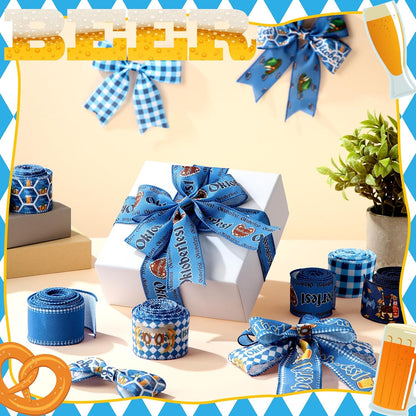12 Rolls Oktoberfest Wired Edge Ribbon for Wreaths 2.5 Inch x 30 Yards Blue and White Print Grosgrain Ribbon Bavarian German Beer Crafts for Oktoberfest Party Decorative Supplies, 12 Styles - Crafty Corner