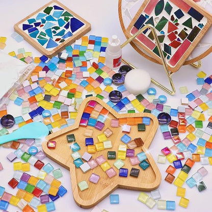 LITMIND 600Pcs / 1.1LB Mixed Colors Mosaic Tiles - 0.4 inch Square Crystal Glass Mosaic, Ideal for Stained Glass Art, Handmade Craft, and Home Decor