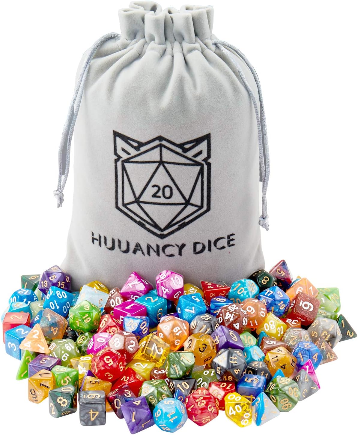 DND Dice Set (140 Pieces), Huuancy Polyhedral Dice for Dungeons and Dragons DND RPG MTG Table Games with 1 Large Flannel Bag, 20 Colors