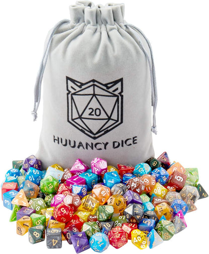DND Dice Set (140 Pieces), Huuancy Polyhedral Dice for Dungeons and Dragons DND RPG MTG Table Games with 1 Large Flannel Bag, 20 Colors
