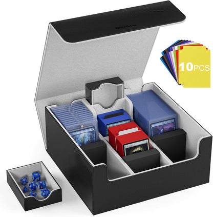 Mlikero Card Deck Case, Trading Card Storage Box for Magnetic Cards Holder and Hard Plastic Cards Protectors, Leather Magnetic Closure Deck Box Fit for MTG, TCG