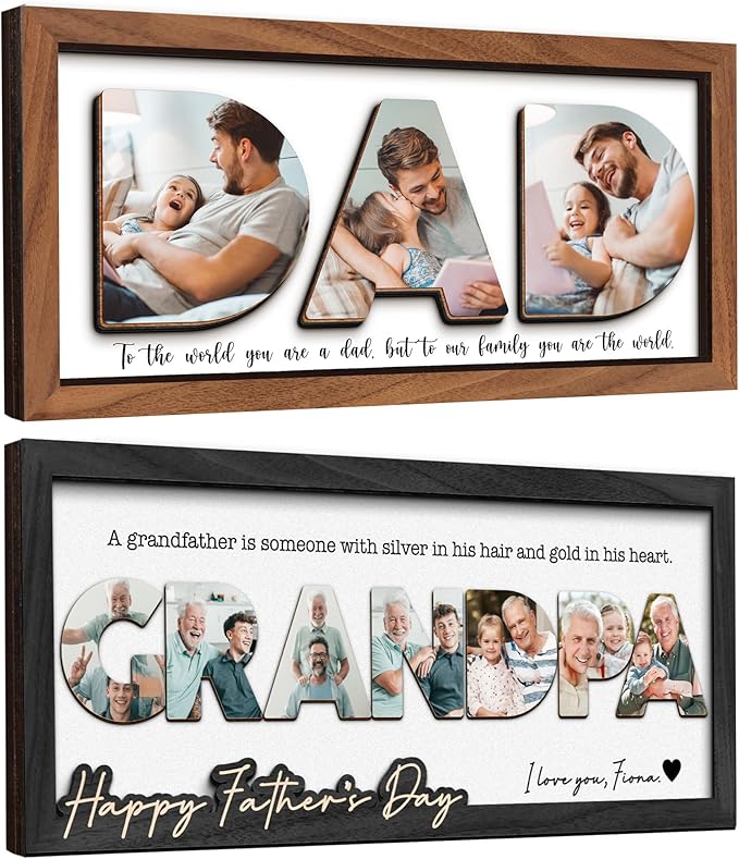 Photo Decorative Plaque Personalized Dad Gifts for Fathers Day from Daughter Son, Customized Wooden Picture Frame, Birthday Gifts for Daddy Grandma Papa, Family Memories Sign, Art Craft Home Decor