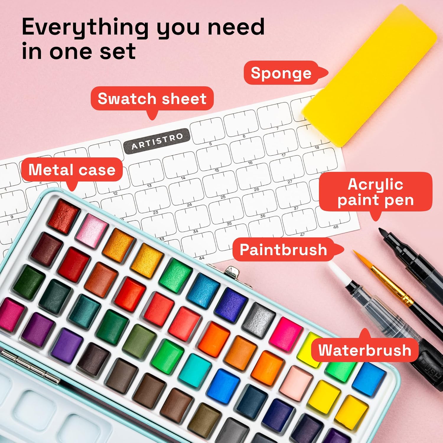 ARTISTRO Watercolor Paint Set Portable, Palette Set with Metallic Colors for Workbooks - Mini Travel Painting Kit for Artists, Professionals, Adults, Kids, Girls&Boys - Art Supplies, Christmas Gift - Crafty Corner