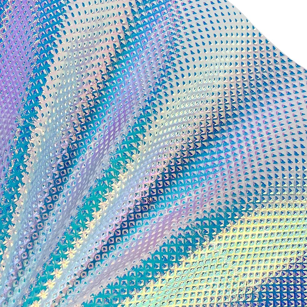 ONEART | Iridescent Transparent Embossed Vinyl Holographic Blue Clear PVC Vinyl Craft Film 16"×54" for Sewing DIY Projects-Diamond