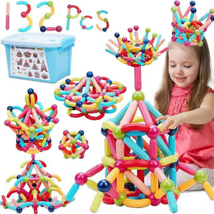 COUOMOXA Magnetic Toy Montessori for Kids: 3 4 5 6 7 8 9 10 11 12 Years Old Kids Building Sticks - Magnetic Creative Toy Age 3-12 Playroom Family - Christmas Birthday Gift for Boys Girls