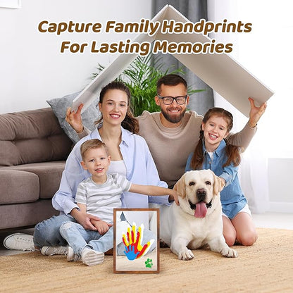 Family Handprint Kit, Hand Prints Keepsake Frame, DIY Craft Gift for New Parents & Mom & Baby, Grandparents, Mother's Day, Father's Day, Adoption Day, Anniversary, 6 Non -Toxic Paints (Brown)
