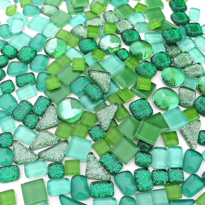 LITMIND 1.1LB Green Mixed Irregular Crystal Glass Mosaic Tiles for Crafts - Perfect for Mosaic Art Projects, Puzzles, and Home Décor