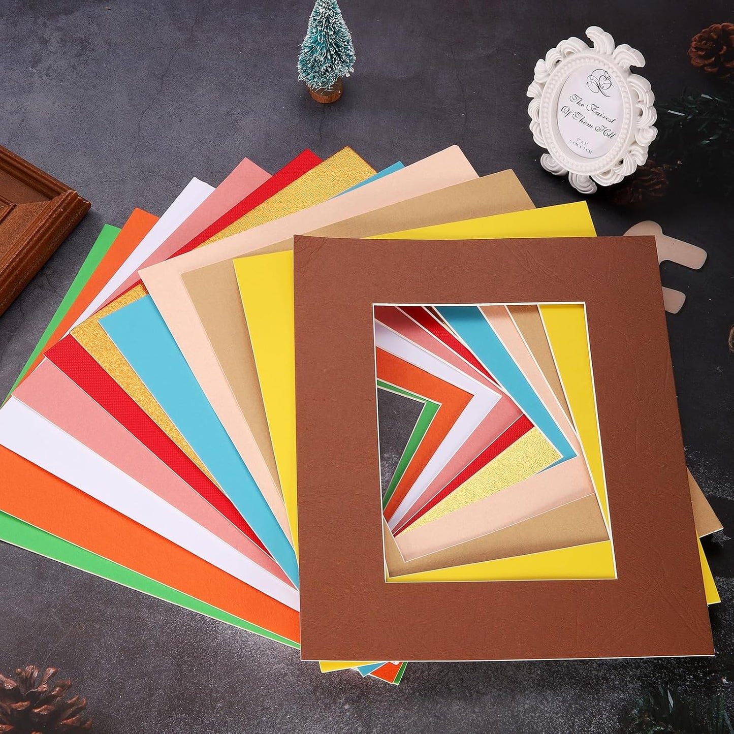 uxcell 10Pcs Picture Mats, 8 x 10 Mat Board Center for 5 x 7 Pictures Acid Free White Core Bevel Cut Frame Mattes for Display Art Measuring, Kraft Paper Color