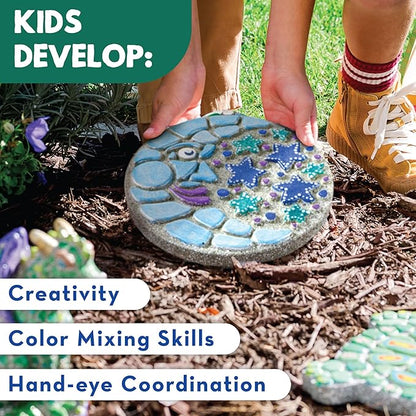MindWare Paint Your Own Stepping Stone Kit - Mosaic Moon and Stars - Kits Include Paint and Brushes -