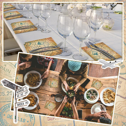 60 Pcs World Travel Cocktail Paper Napkins 6.5 x 6.5 Inches Disposable Paper Napkins Dessert Beverage Tissue for Decoupage Luncheon Tissue for Theme Party Wedding Birthday Party