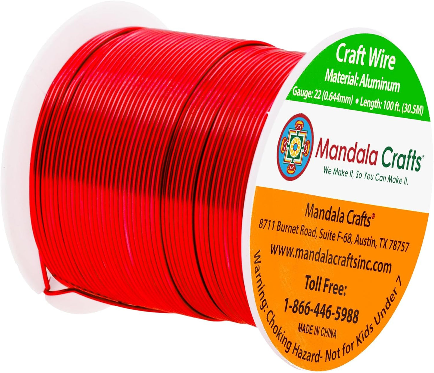 Mandala Crafts 22 Gauge Anodized Aluminum Craft Wire for Jewelry Making - 100 FT Colored Flexible Red Wire - Bendable for Bonsai Armature Crafting Sculpting - Crafty Corner