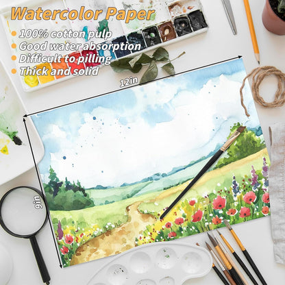 150 Sheets Cotton Watercolor Paper Pad-230GSM Art Paper-9 x 12 inch Painting & Craft Paper, Finger Paints, Watercolor, Tempera, Drawing, Art Room & Home School Crafts