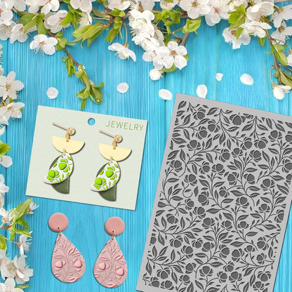 Arbuya Floral Blossom Polymer Clay Texture Mat - Flowers Leaves Leaves Texture Sheet for Polymer Clay Jewelry Making, Earring Charms, DIY Craft Supplies