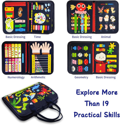 Montessori Busy Board for Boys 1 2 3 4 Year, Sensory Toys for Toddlers 1-4, Ideal for Travel and Preschool - ABCs, 123s, Shapes, Colors, Animals, Weather, Birthday Gifts
