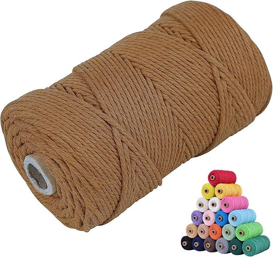 Natural Macrame Cord 3mm x 109yards Colored Macrame Cord 2mm/3mm/4mm/5mm/6mm Macrame Cotton Cord, Twisted Macrame Yarn, Soft Craft Cord Macrame Rope Macrame Supplies (Coffee, 5mm*109Yards)