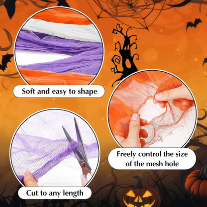 Boao Halloween Cheese cloth 84.65 x 590.55 Inch White Orange and Purple Cheesecloth Roll for Crafts Large Cotton Muslin Gauze Fabric for Halloween Outdoor & Indoor Spooky Decoration
