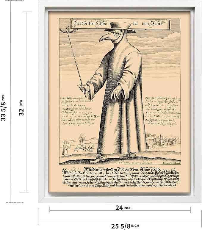 Poster Master Doctor Schnabel from Rome Canvas - Retro Plague Doctor Print - Medieval Art - Gift for Men & Women - Great Wall Decor for Dorm, Living Room or Bedroom - 24x32 White Framed Canvas