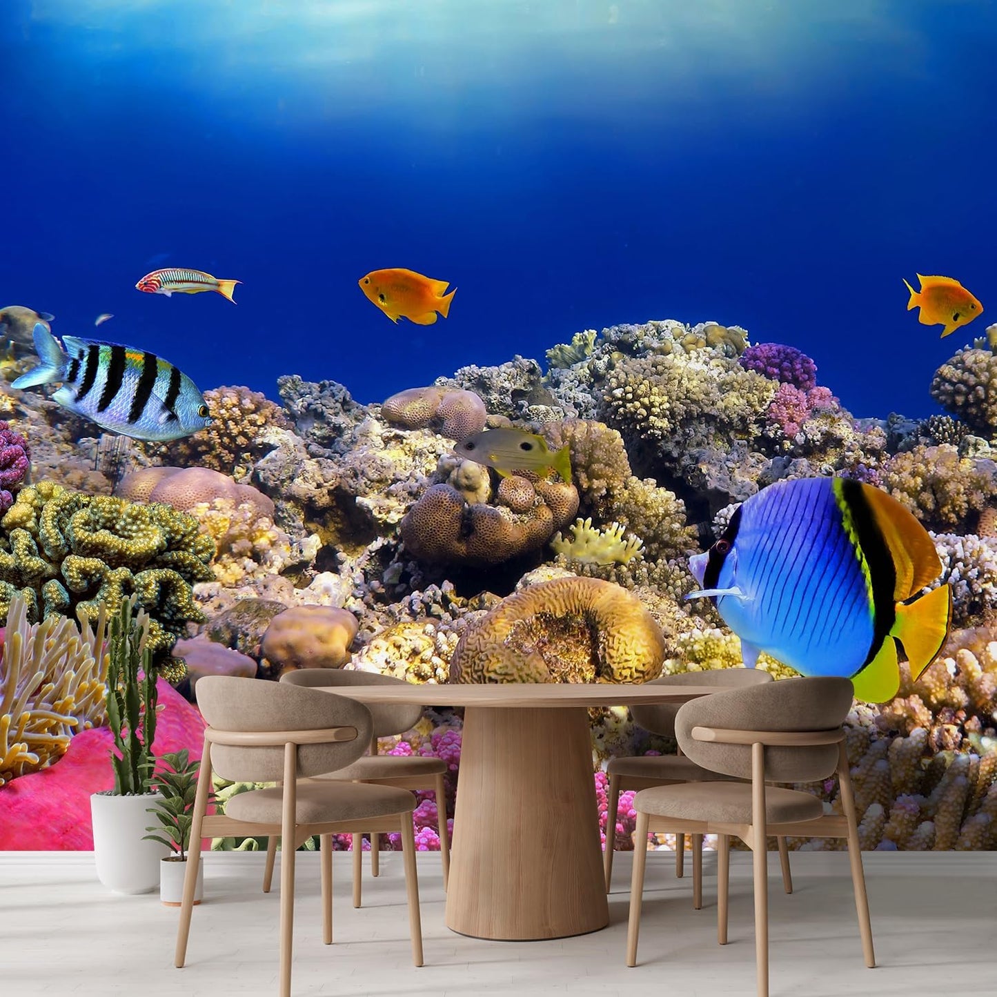 wall26 Removable Wall Sticker/Wall Mural Tropical Blue Fish Coral Reef Ocean Seascape Nature Wilderness Photography Nautical Landscape Decorative for Living Room, Bedroom, Office - 120x192 inches