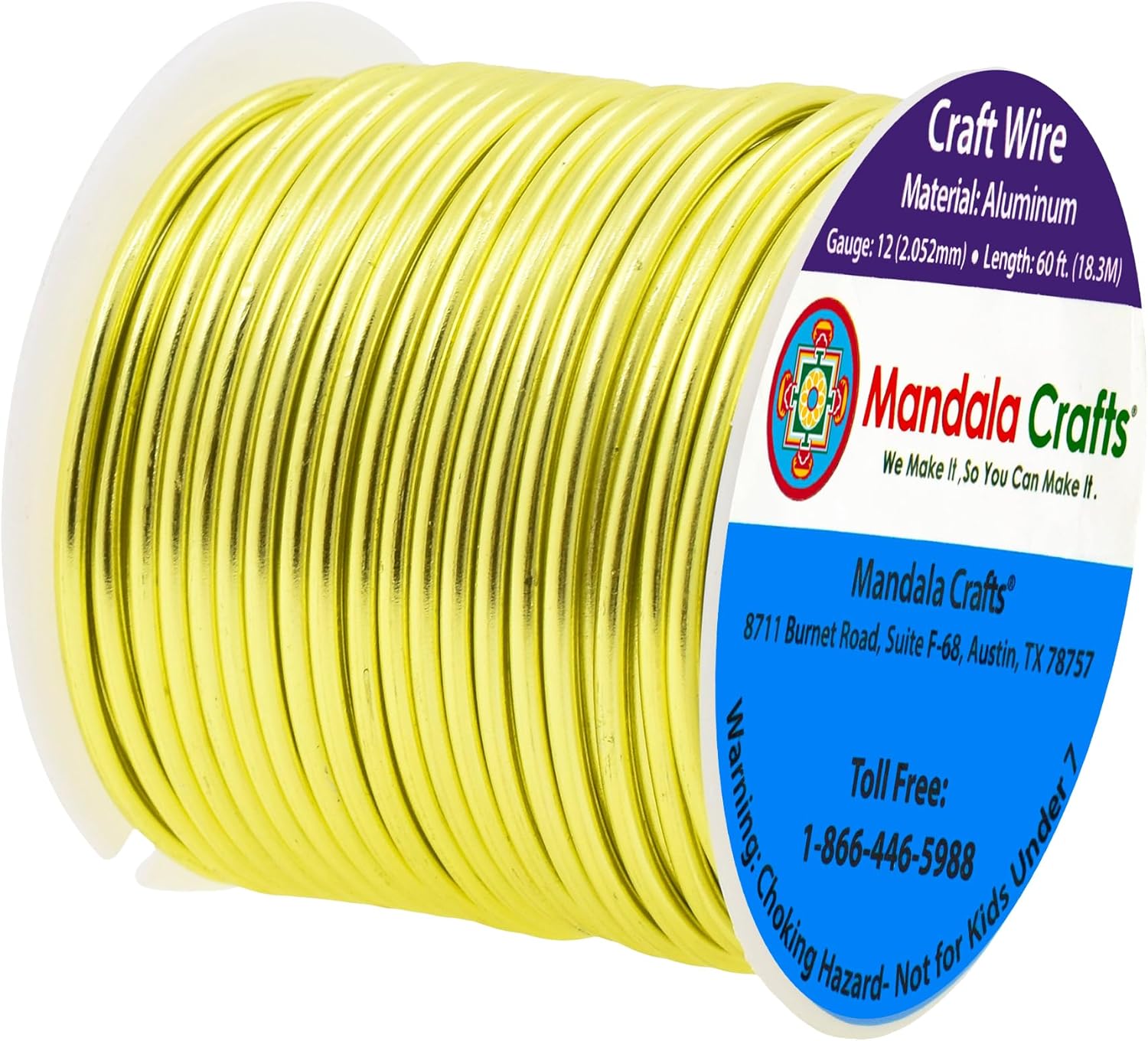 Mandala Crafts 12 Gauge Anodized Aluminum Craft Wire for Jewelry Making - 60 FT Colored Flexible Yellow Green Wire - Bendable for Bonsai Armature Crafting Sculpting - Crafty Corner
