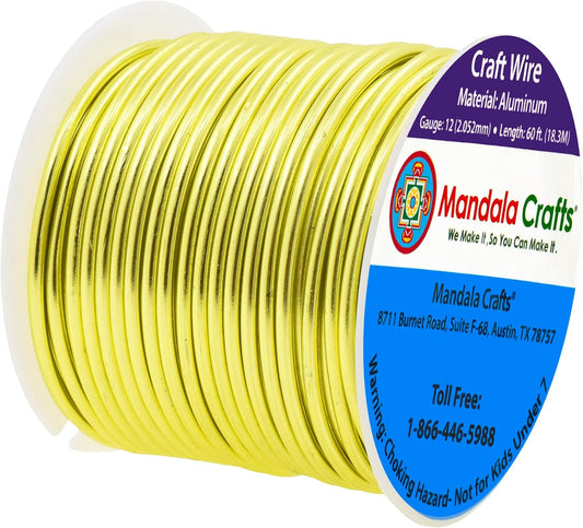 Mandala Crafts 12 Gauge Anodized Aluminum Craft Wire for Jewelry Making - 60 FT Colored Flexible Yellow Green Wire - Bendable for Bonsai Armature Crafting Sculpting - Crafty Corner