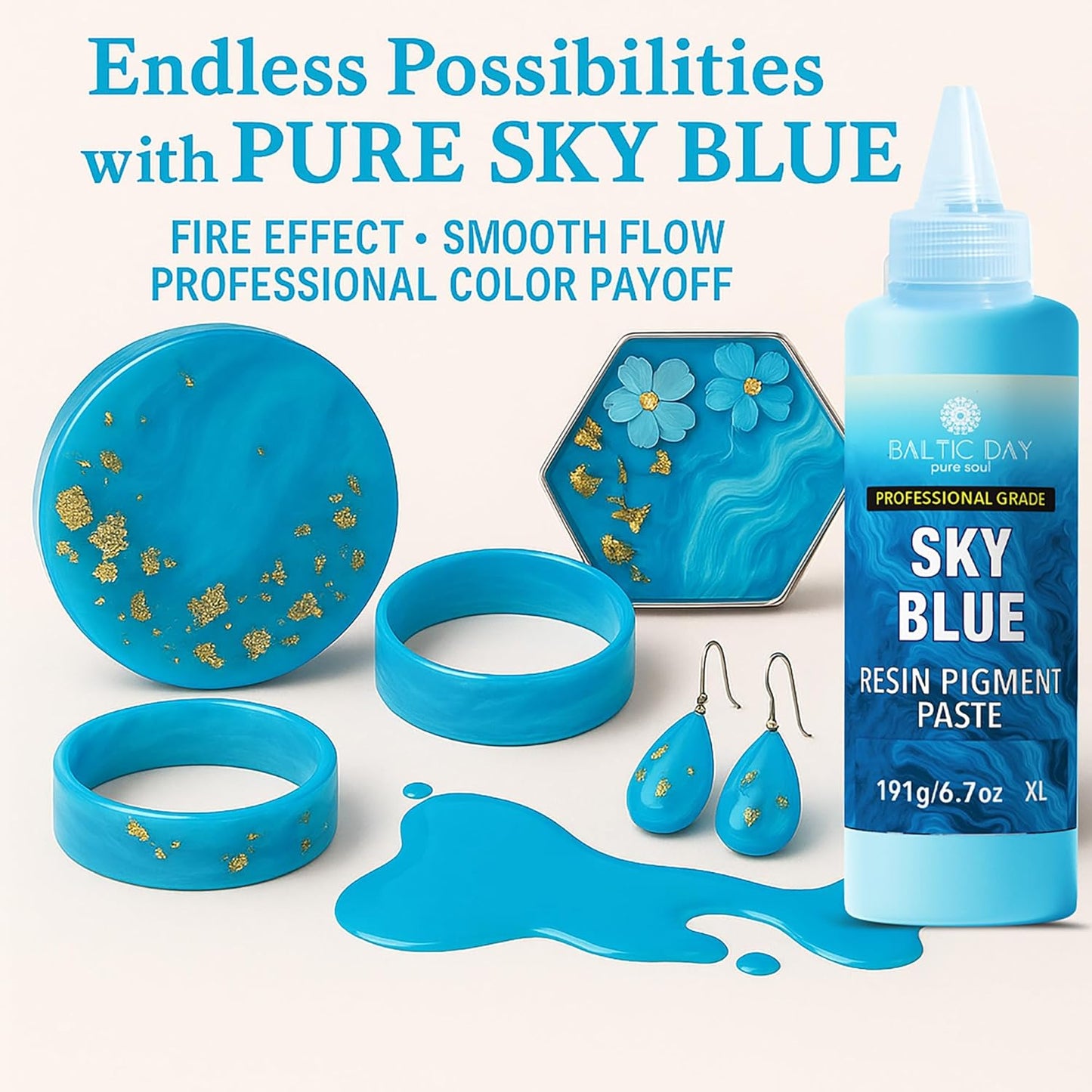 BALTIC DAY Sky Blue Epoxy Resin Pigment Paste XL (191g/6.7oz) – Opaque Epoxy Dye & High Concentration Coloring Paste, Mica Powder Alternative for Resin Art, Jewelry, Tumblers, River Tables & Crafts