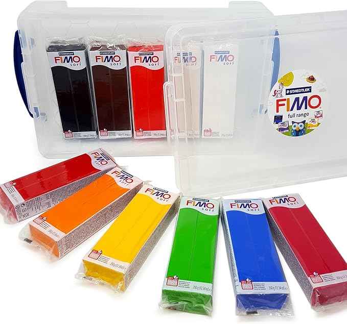 FIMO Soft Polymer Modelling Oven Bake Clay - 454g - Complete Set of 11 in Clear Tub