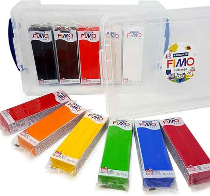 FIMO Soft Polymer Modelling Oven Bake Clay - 454g - Complete Set of 11 in Clear Tub