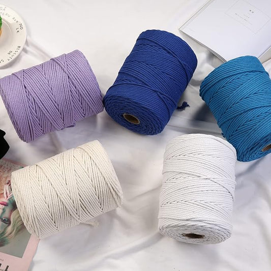 GOHOHOF Macrame Cord 4mm x 328yards Natural Macrame Cotton Rope Colored Macrame Rope Soft Cotton Cord Macrame Supplies Craft Rope Macrame Yarn for Plant Hanger Wall Hanger Dreamcatcher(White)