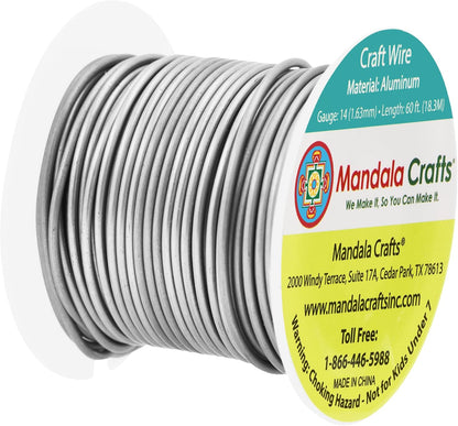 Mandala Crafts 14 Gauge Anodized Aluminum Craft Wire for Jewelry Making - 60 FT Colored Flexible Gray Wire - Bendable for Bonsai Armature Crafting Sculpting - Crafty Corner
