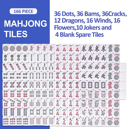 American Mahjong Tile Set with 166 Navy Blue Back Tiles (1.2”, Tiles Only)