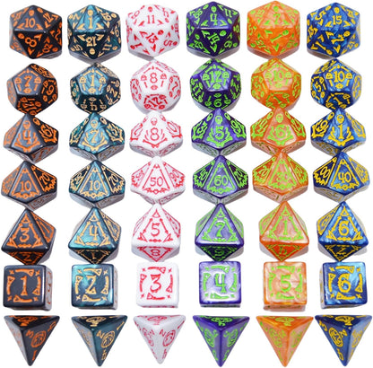 SmartDealsPro Double-Colors Polyhedral Dice Sets with Pouches for D&D DND RPG MTG Dungeon and Dragons Table Board Roll Playing Games D4 D6 D8 D10 D% D12 D20 (6-Color Retro Sets)