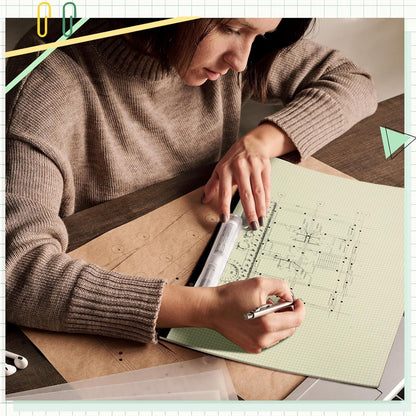 2 Pcs 22 x 17'' Large Engineering Paper Pad 4" x 4" Graph Paper Pad for Blueprint Drawings Drafting Paper Sketching Engineering Pad for Engineer Architect Designer Mathematician(Green Beige)