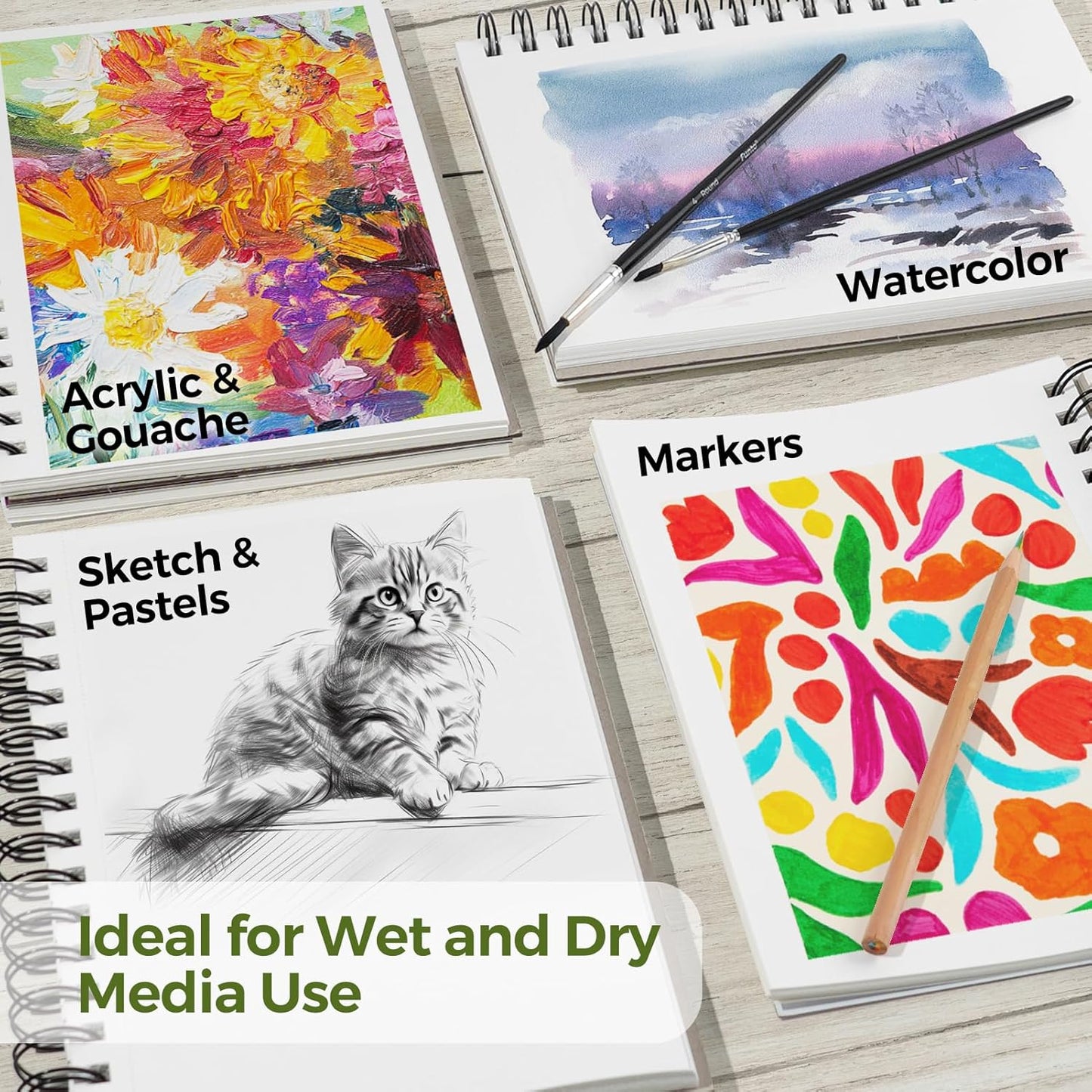 Funto Watercolor Pad 10x7, 3-Pack, 90 Sheets, 140 lb/300 GSM, Double-Sided, Cold Press, Spiral Bound, Heavyweight Paper for Watercolor Painting - Crafty Corner