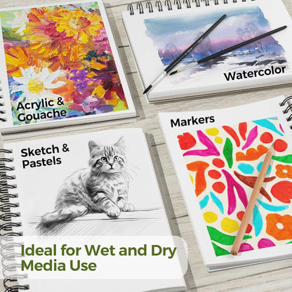 Funto Watercolor Pad 10x7, 3-Pack, 90 Sheets, 140 lb/300 GSM, Double-Sided, Cold Press, Spiral Bound, Heavyweight Paper for Watercolor Painting - Crafty Corner
