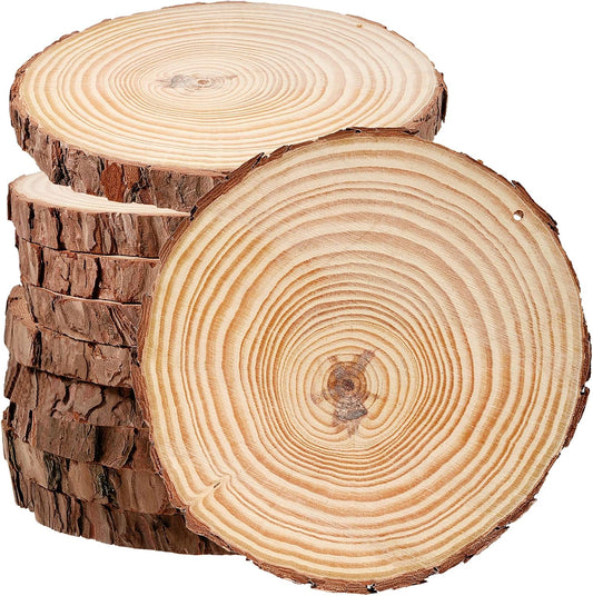 JEUIHAU 10 PCS 6.7-7 Inches Natural Wood Slices with Holes, Unfinished Predrilled Wooden Circles Tree Bark Slice, Blank Wooden Log Circles for DIY Crafts, Arts Wood Slices, Christmas Ornaments - Crafty Corner