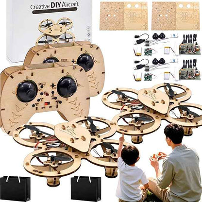 Upgraded DIY Wooden Building Blocks Flying,Wooden Drone Model Kit,Remote Control Aircraft Training,Creative Aircraft(2PCS)
