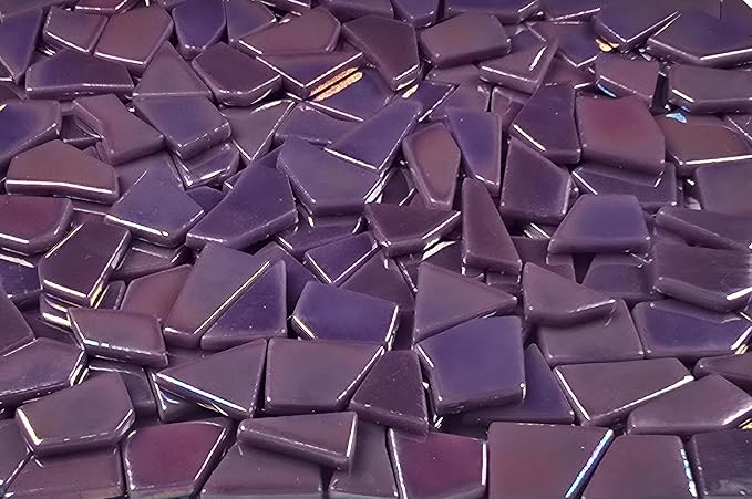 Irregular Glass Mosaic Tiles Bulk 500g Glossy and Iridescent Mosaic Glass Tiles for DIY Projects and Arts and Crafts Solid Colors and Mixes (Iridescent Purple)