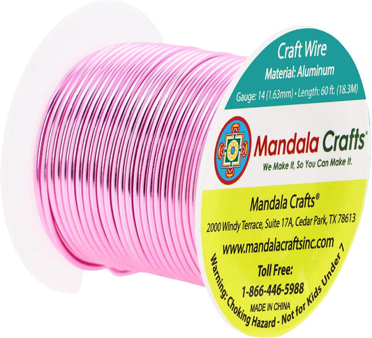 Mandala Crafts 14 Gauge Anodized Aluminum Craft Wire for Jewelry Making - 60 FT Colored Flexible Pink Wire - Bendable for Bonsai Armature Crafting Sculpting - Crafty Corner