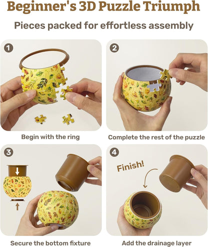 PieceRelax 3D Puzzle Planter 80 Pieces - Summer Blossoms, Home Decor Flower Pots for Indoor Cactus, Succulents Pots [K1126]