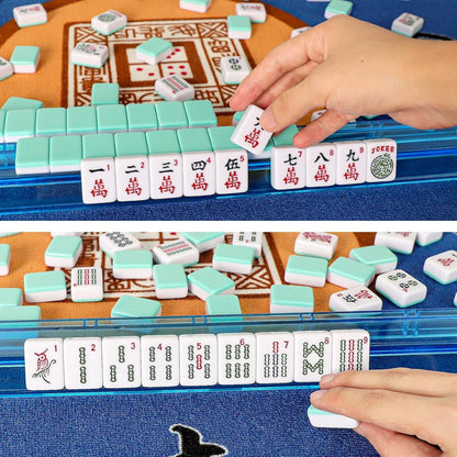 American Mahjong Game Set, 166 Light Green Tiles, 4 All-in-One Color Rack/Pushers, Complete Mahjong Tile Set, Light Green Carrying Bag
