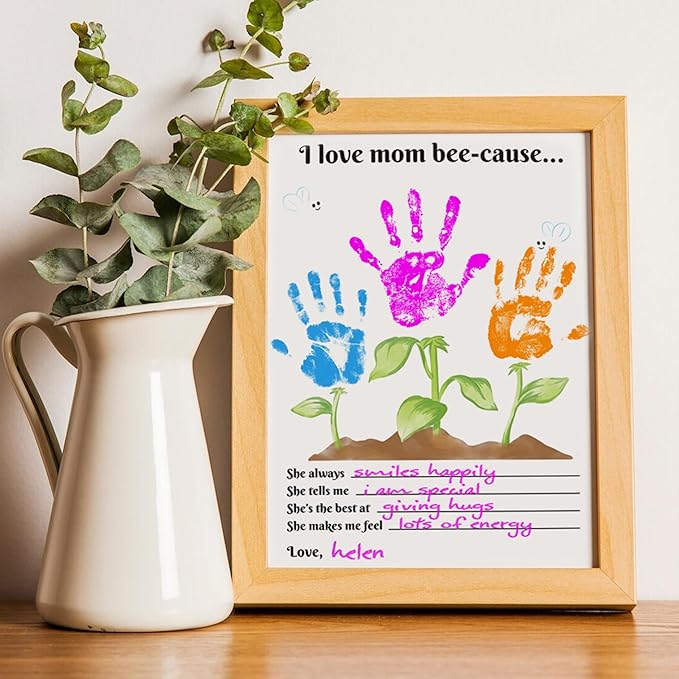 Handprint Floral Flower Bouquet Handprint Craft DIY for Mothers Day Card, Unique Gifts for Mom from Daughter or Son for Mother's Day Birthday Christmas, Gift for Grandma (Mother)