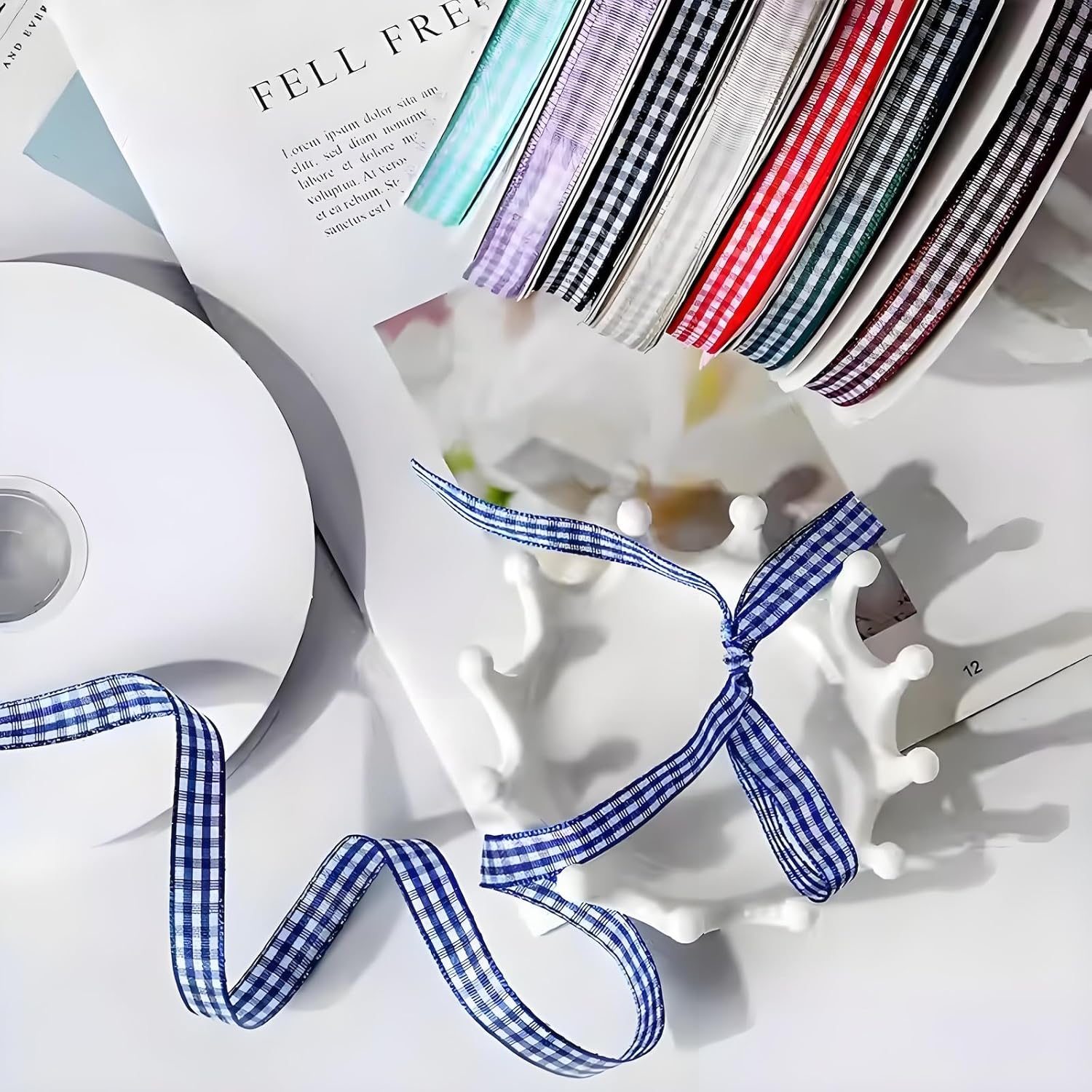 Classic Gingham Checkered Ribbon, Assorted Colors Premium Polyster Plaid Checkered Craft Ribbon for Gift Wrapping, DIY Projects, Hair Bows,Scrapbooking & Party Decor (Light Blue, 3/8x50Yd) - Crafty Corner