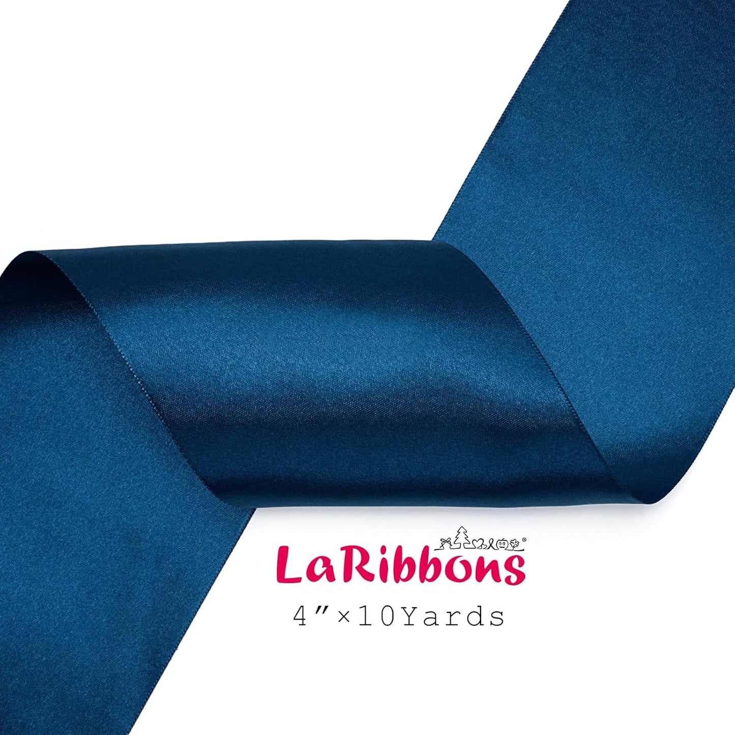 LaRibbons Navy Satin Ribbon 4 Inch 10 Yards Double Faced Luxury Dark Blue Silk Ribbon for Gift Wrapping Flower Bouquets Bow Christmas Wedding Party Decoration - Crafty Corner