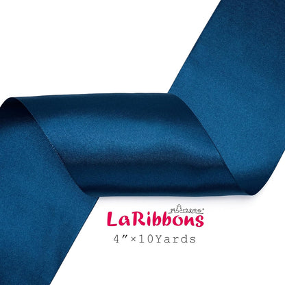 LaRibbons Navy Satin Ribbon 4 Inch 10 Yards Double Faced Luxury Dark Blue Silk Ribbon for Gift Wrapping Flower Bouquets Bow Christmas Wedding Party Decoration - Crafty Corner