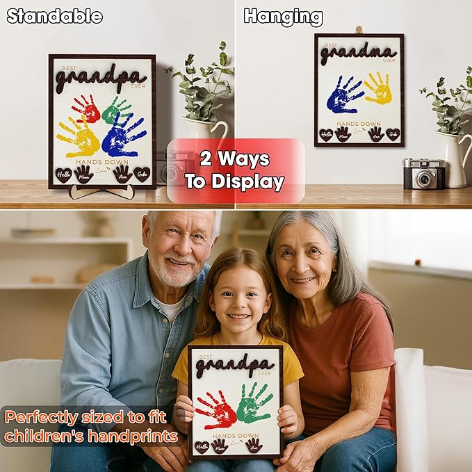 10" Hands Down Best Grandma Ever DIY Handprint Gifts for Grandma with Paints, Craft for Nana from Kids, Family Keepsake Plaque Birthday Gift Mother's Day for Grandmother, Grammy HF620