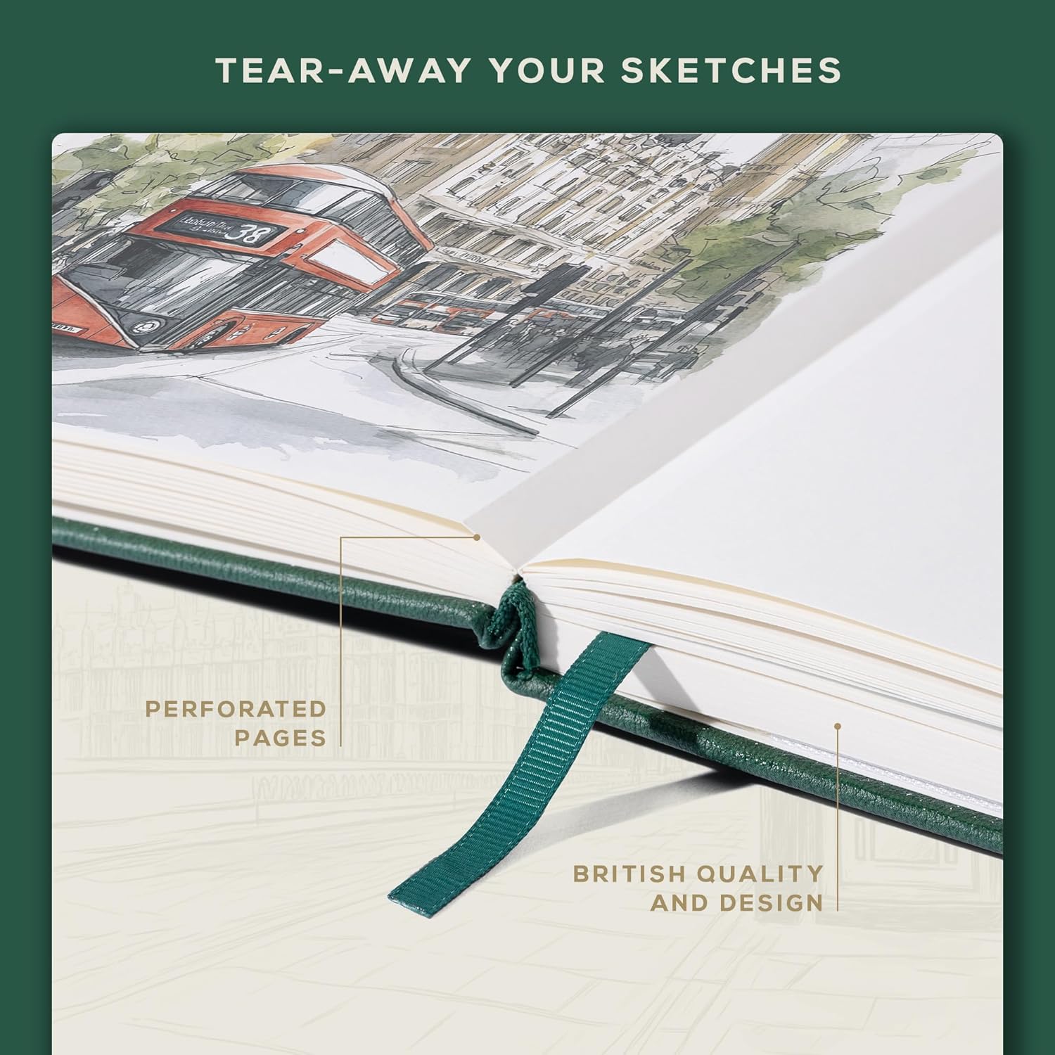 Beechmore Books A3 Sketchbook – 11.7x16.5 Premium Vegan Leather Bound Large Sketch Book Hardcover with 160 Thick 160gsm Perforated Ivory Pages, Blank Sketch Pad Gift Boxed Back Pocket Ribbon Bookmark - Crafty Corner