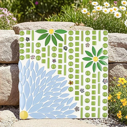 Youway Style Leaf Mosaic Tiles for Crafts Bulk,Blue Petal Mosaic Glass Pieces,200g Flower Glass Tiles for DIY Garden Mosaic Making Supplies