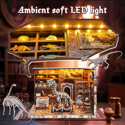 3D Wooden Puzzles for Adults, DIY Miniature Dollhouse, Book Nook Kit, Built-in LED Model Kit Hobby Gifts for Adults Teens Home Decor, Ideal Gift for Teenager and Men (Dinosaur Museum)