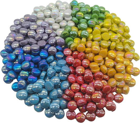 Round Mosaic Tiles for Crafts Bucks, 12mm Assorted Colors Glass Mosaic Pieces for Art Supplies, 1.1LB Mosaic Making Kit for DIY Hobbies Children Handmade Home Decoration Art Projects