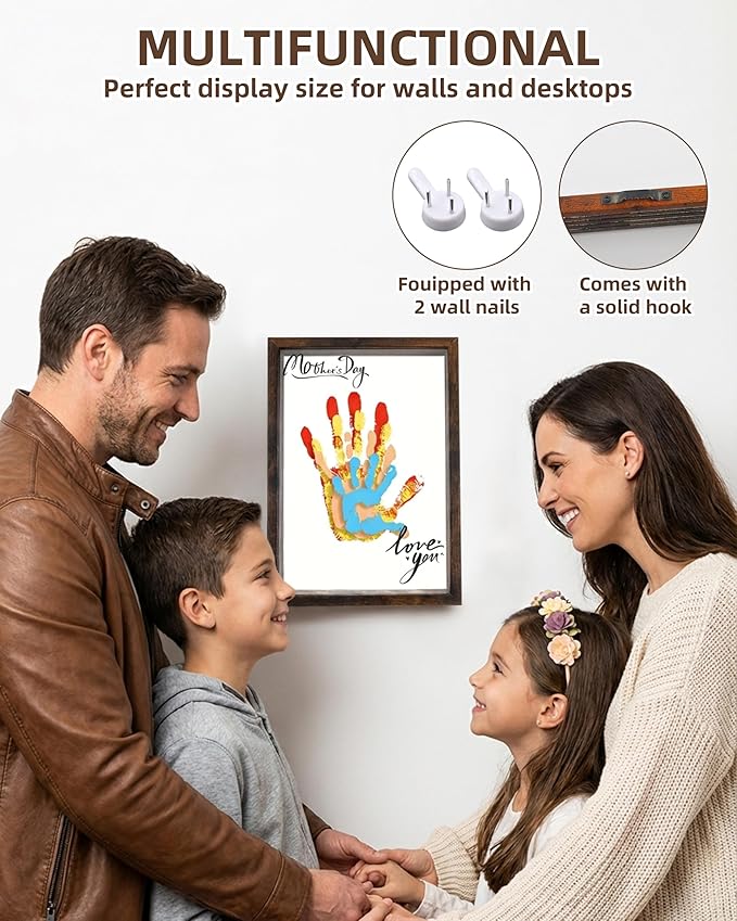 Family Handprint Kit DIY Hand and Footprint Casting Kit with Keepsake Photo Frame, 6 Non-Toxic Baby-Safe Paint, Personalized Gifts for New Parents, Grandparents, Couples from Newborn